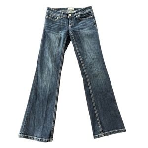 Aeropostale Chelsea 3/4 Short Women Bootcut Jeans Dark Wash Low Rise 28x29